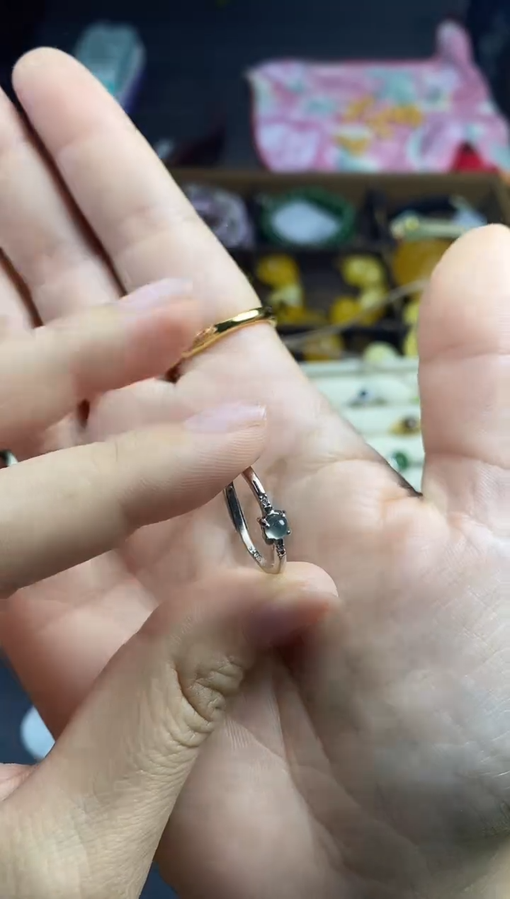 银S925镶嵌戒指翡翠柿****༊冰冰戒指