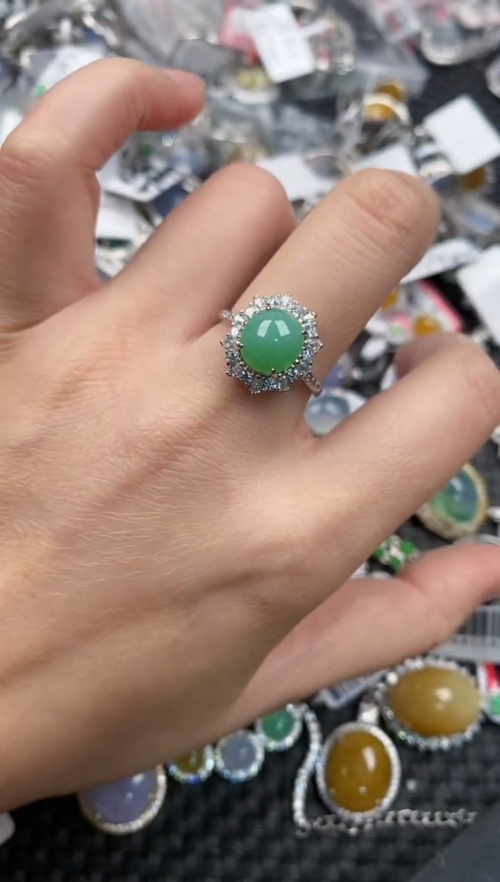 银S925镶嵌戒指翡翠11               5