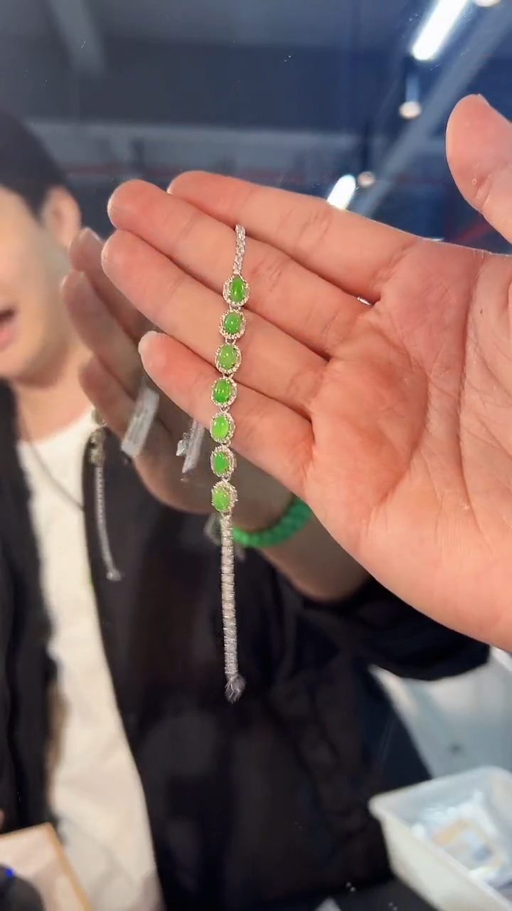 【闪购商品】翡翠手链银S925镶嵌缅料A货/支持复检/一件