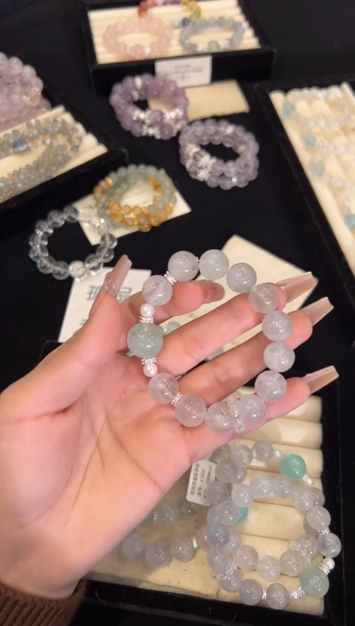 【闪购商品】水晶手链合金拉丝绿萤石手链x1506