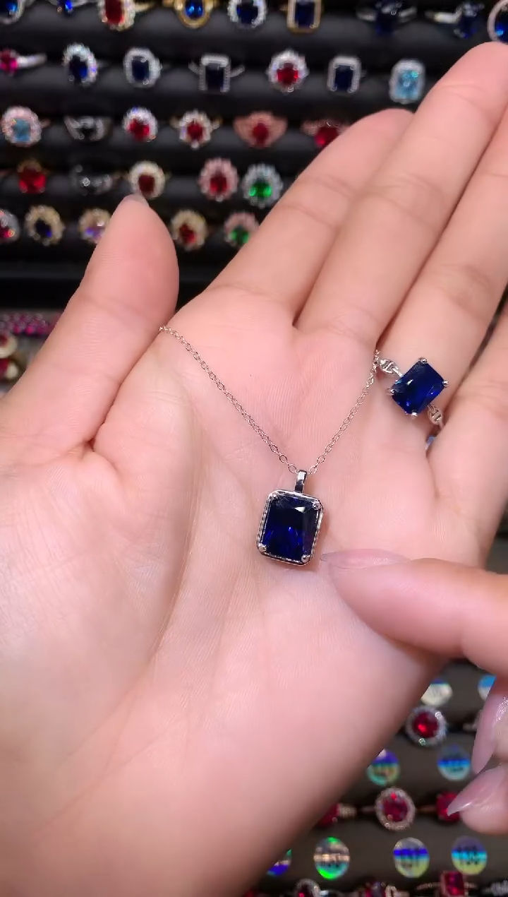 【闪购商品】蓝宝石吊坠(赠链)银S925镶嵌1