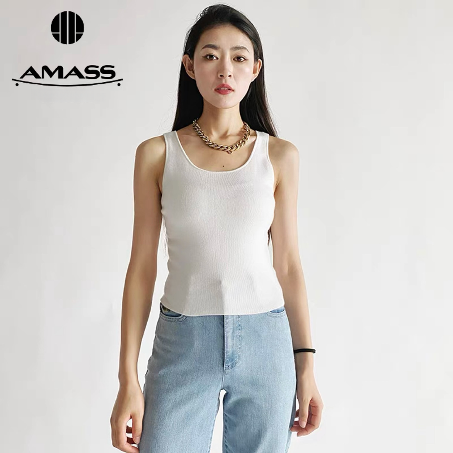 【阿玛施AMASS】5392357 感恩超值低领贝贝背心百搭修身女士纯色