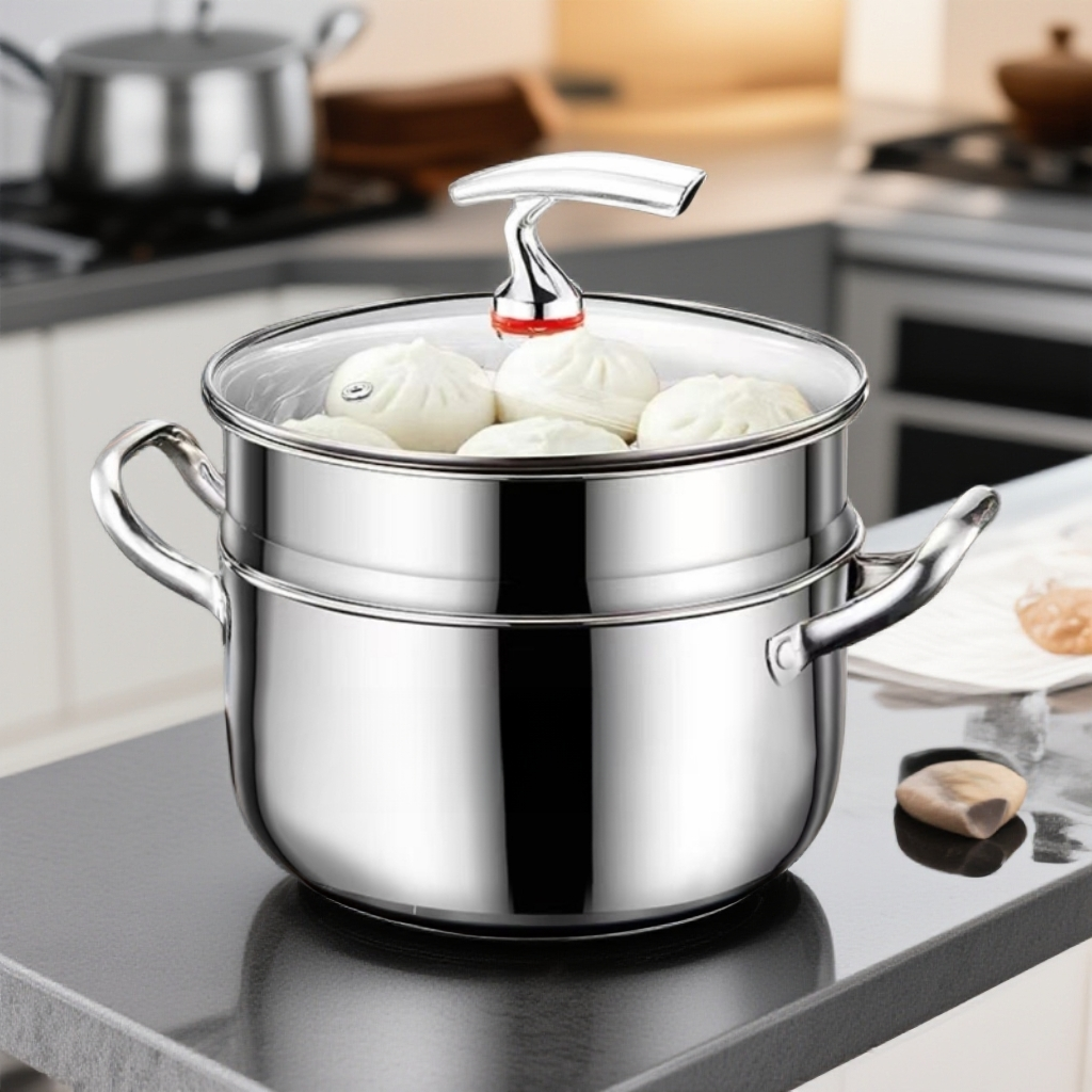 【双层24CM飞鸟】不锈钢蒸汤锅上蒸下煮电磁炉燃气灶加大容量锅具