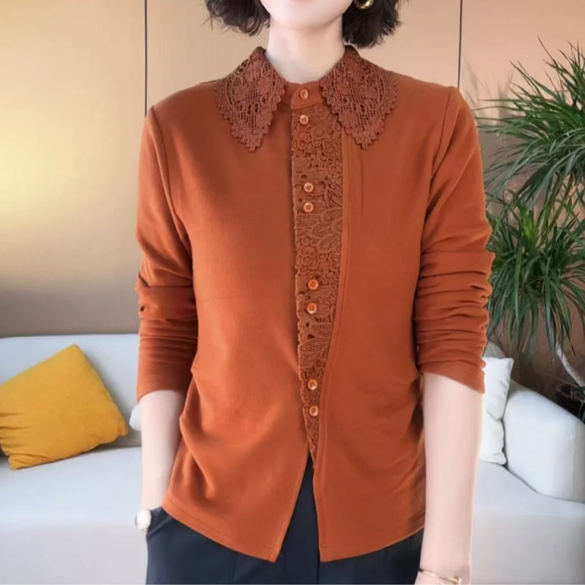 秋冬衬衣双面奥绒保暖衬衫钩花高级显瘦休闲女士上衣女装 925