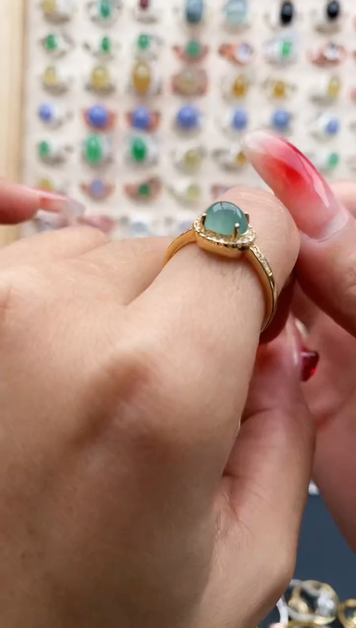 【闪购商品】翡翠戒指银S925镶嵌缅甸天然A货翡翠222  2+2