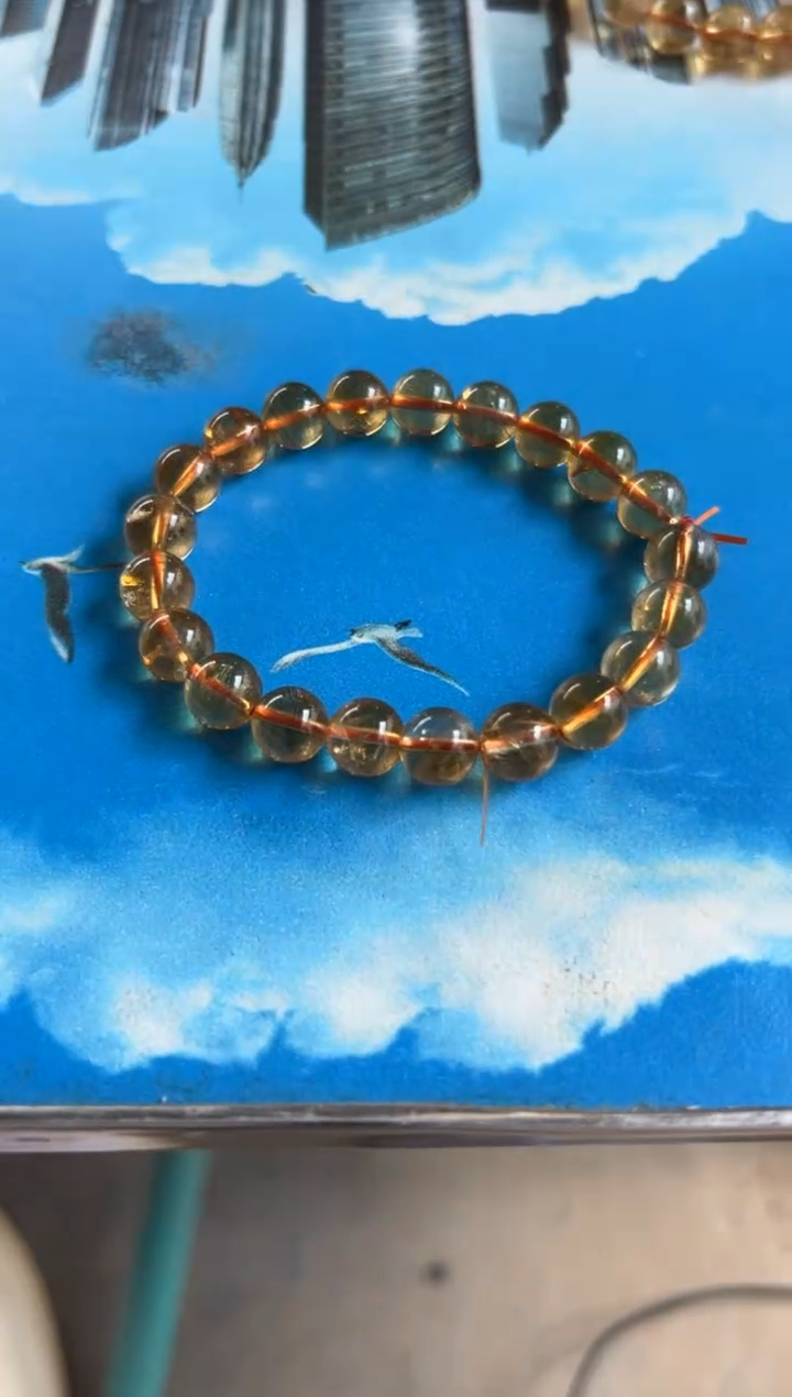 黄晶珠宝半成品未镶嵌远****鑫天然黄水晶手串9mm拍3单99发1