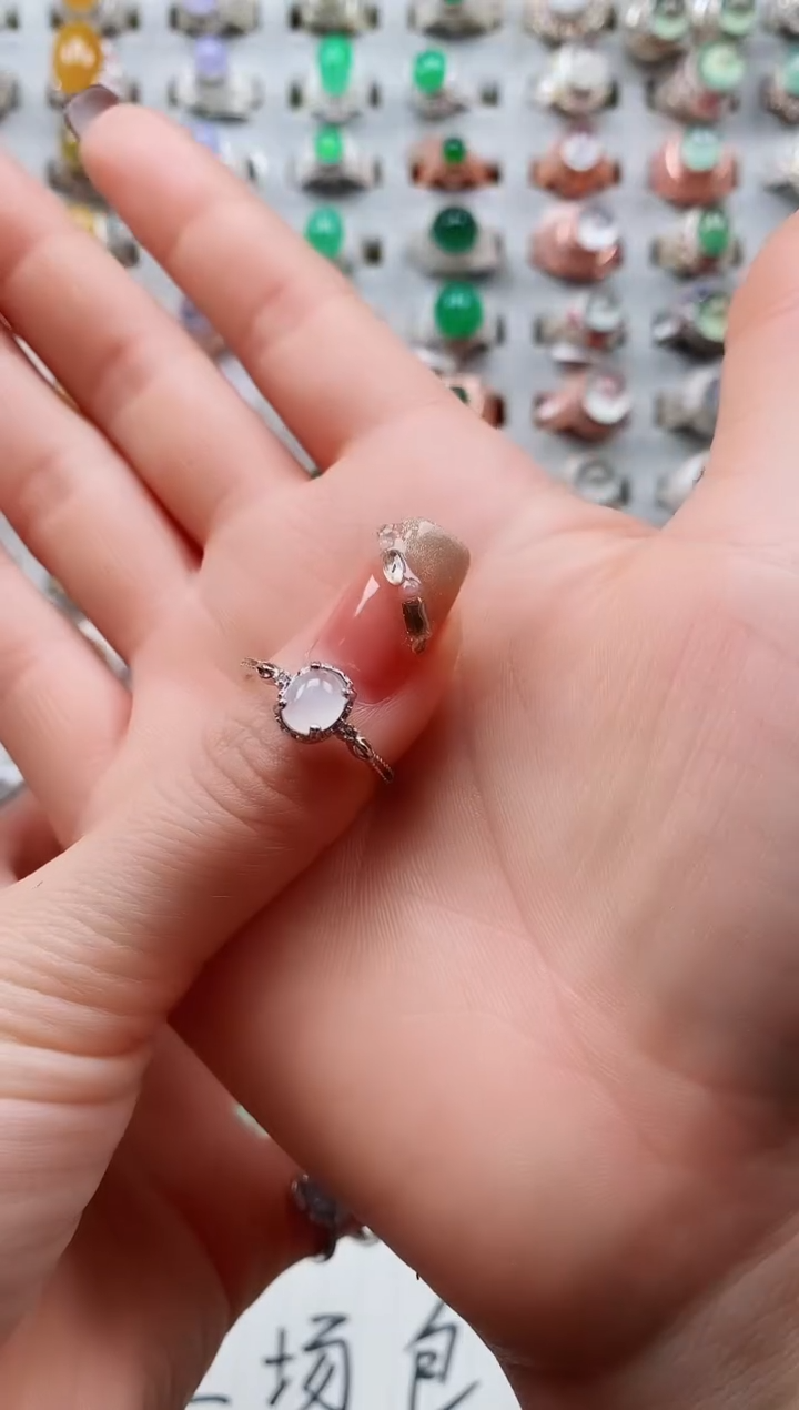 【闪购商品】翡翠戒指银S925镶嵌天然翡翠女戒