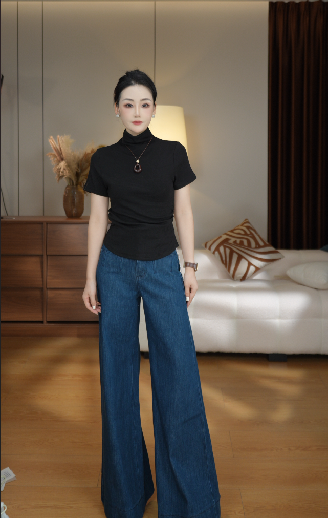 【裤子】JINGJIE STUDIO  秋季设计师时尚百搭阔腿宽松牛仔裤 5972