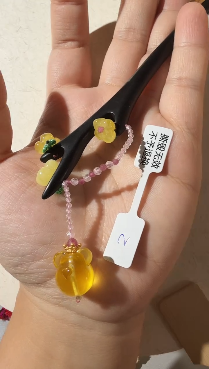 【闪购商品】水晶发簪未镶嵌水晶琥珀小熊发簪