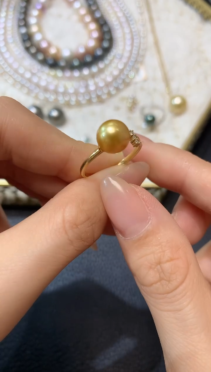 戒圈18K金镶嵌海水珍珠A36      