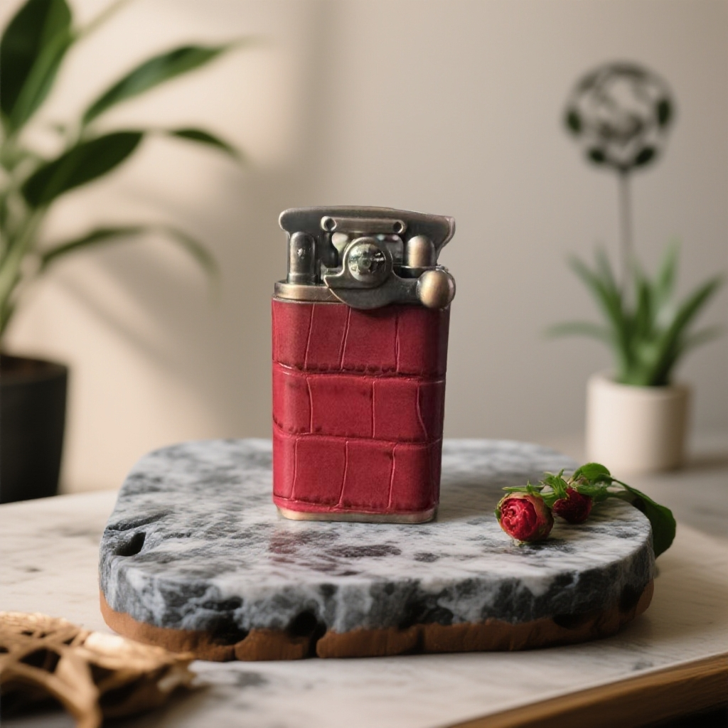 红皮革复古摇臂打火机【全新机无煤-油】