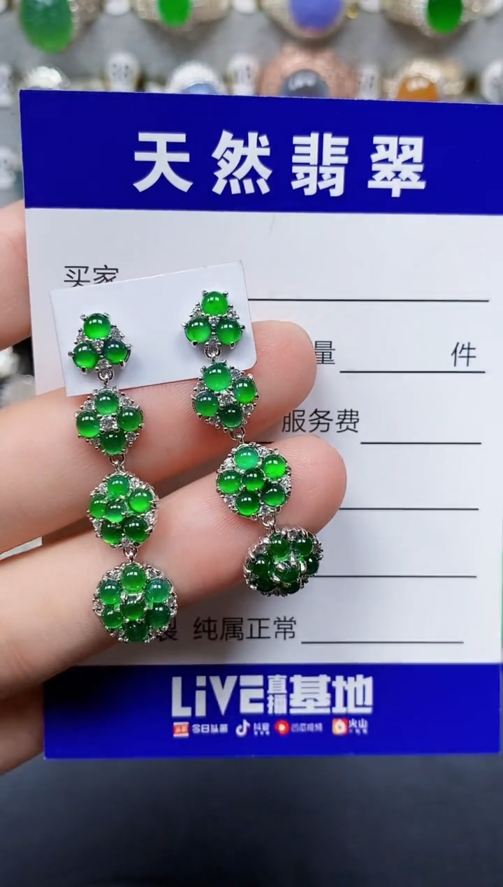 翡翠银S925镶嵌耳饰168