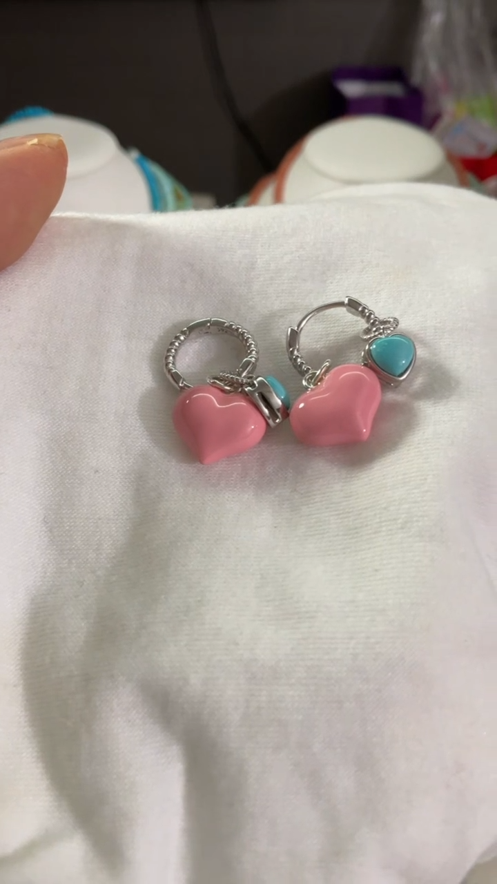 无925银银镶爱心耳坠