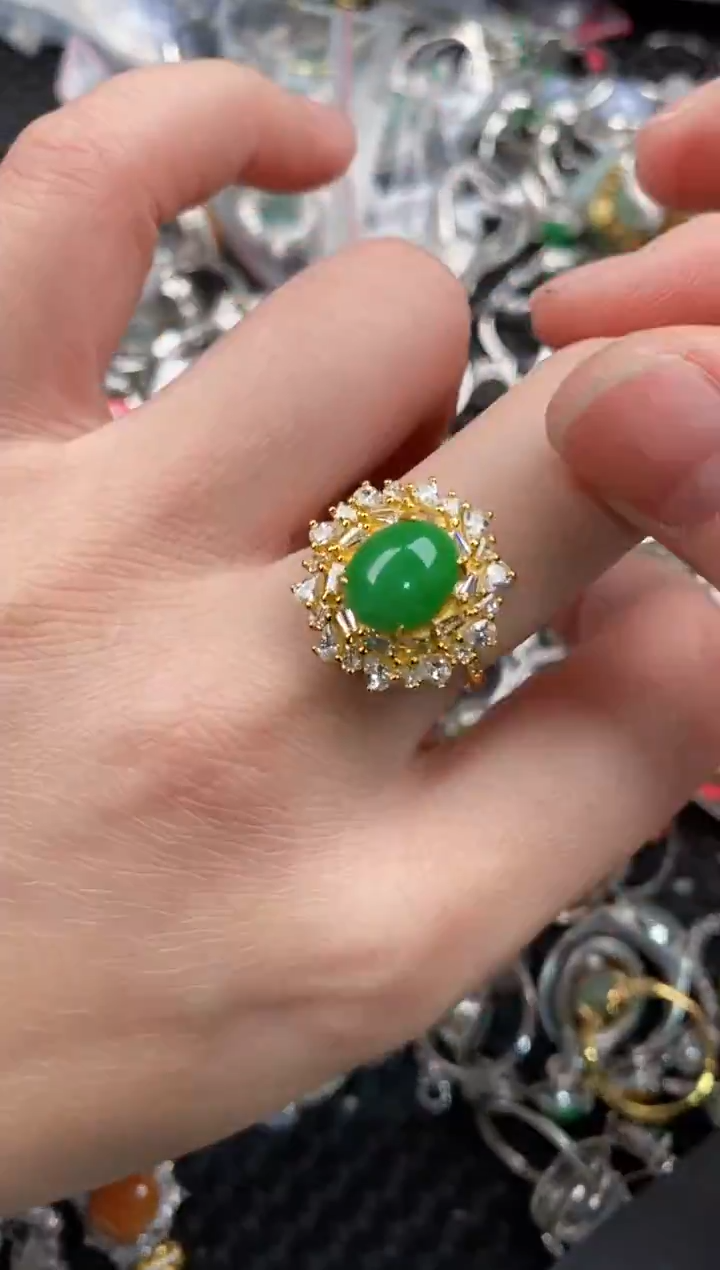 银S925镶嵌戒指翡翠888  1