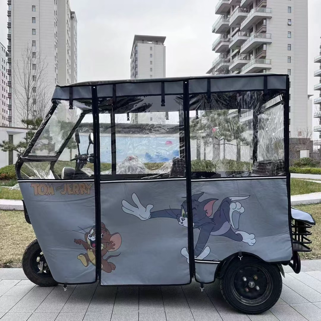 猫和老鼠三轮车车棚遮阳防晒防风保暖电动防晒四季纱网款车棚