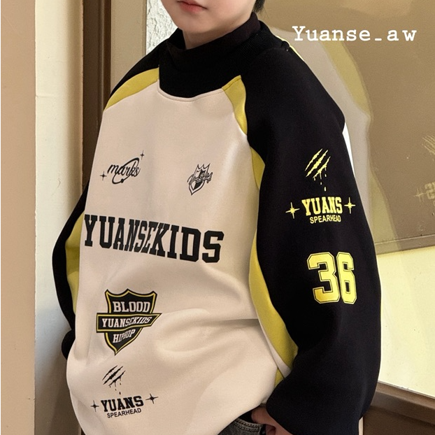 2025新款套头体恤儿童中大童长袖男童印花圆领冬季保暖