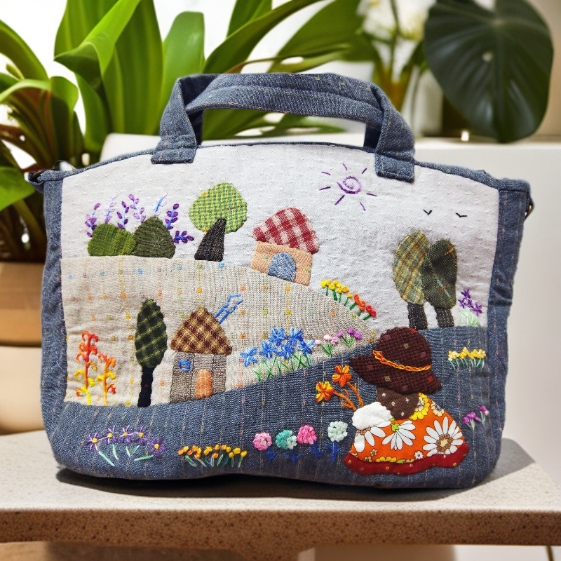 香雪茹纯手工女孩定制拼布包DIY手作布艺包包成品33厘米斜跨