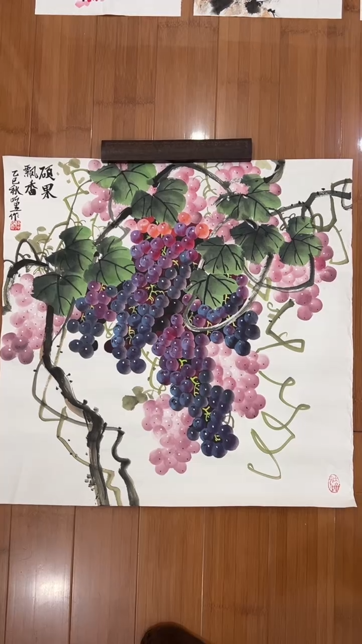 国画【福利，纯手工手绘】听昱葡萄68*68厘米