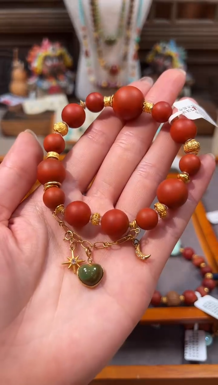 18K金镶嵌手链南红玛瑙原矿南红圆珠手链