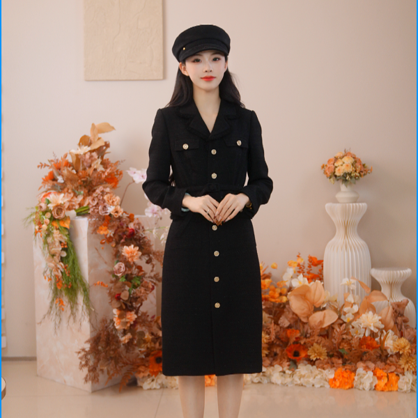 玖姿安娜蔻优雅流苏小香风收腰H型收腰连衣裙女新款KWFD00001