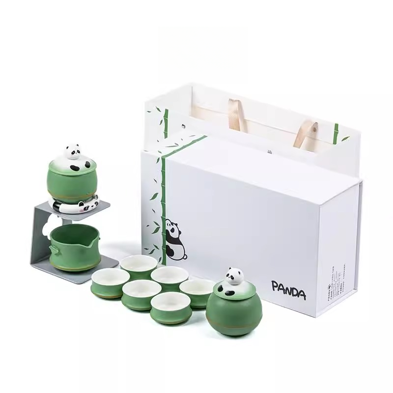 锦尚新款装文创熊猫自动茶具套家用陶瓷功夫茶具懒人喜泡茶礼盒装