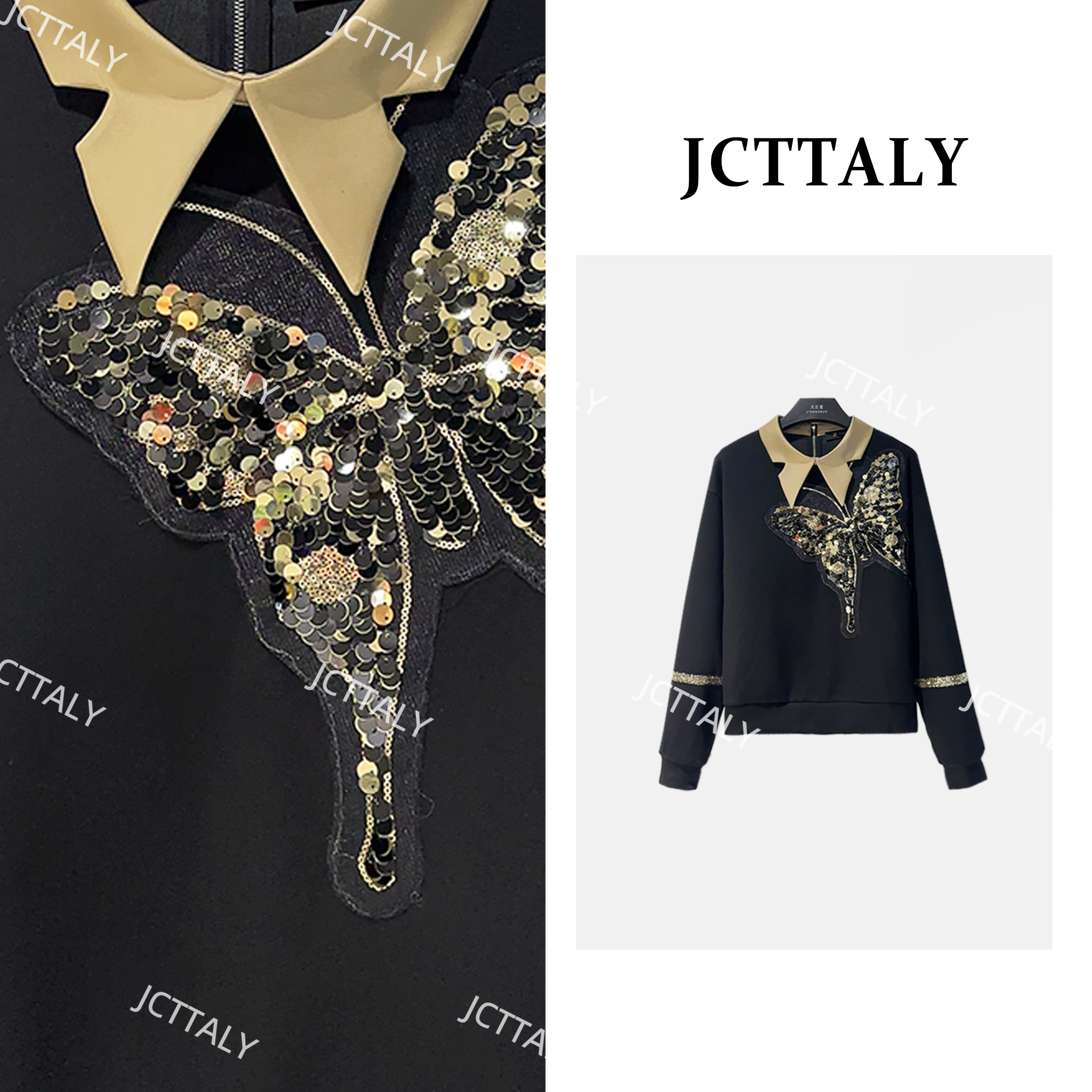 【宠粉价】学院风蝴蝶假两件刺绣简约宽松遮肉秋冬卫衣JC-A4535