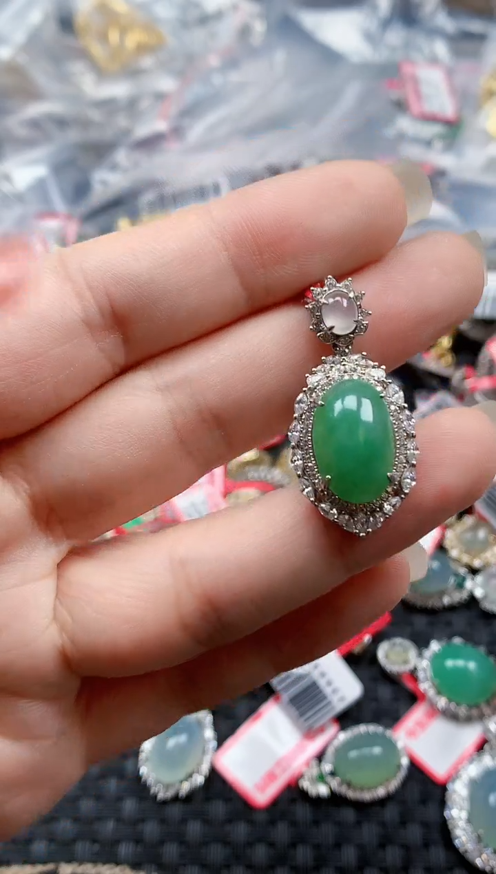 银S925镶嵌戒指翡翠天然A货缅甸翡翠