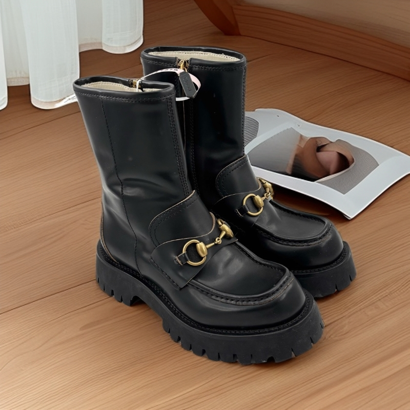 未使用 GUCCI/古驰 35.5码/马衔扣中筒靴/TT0546