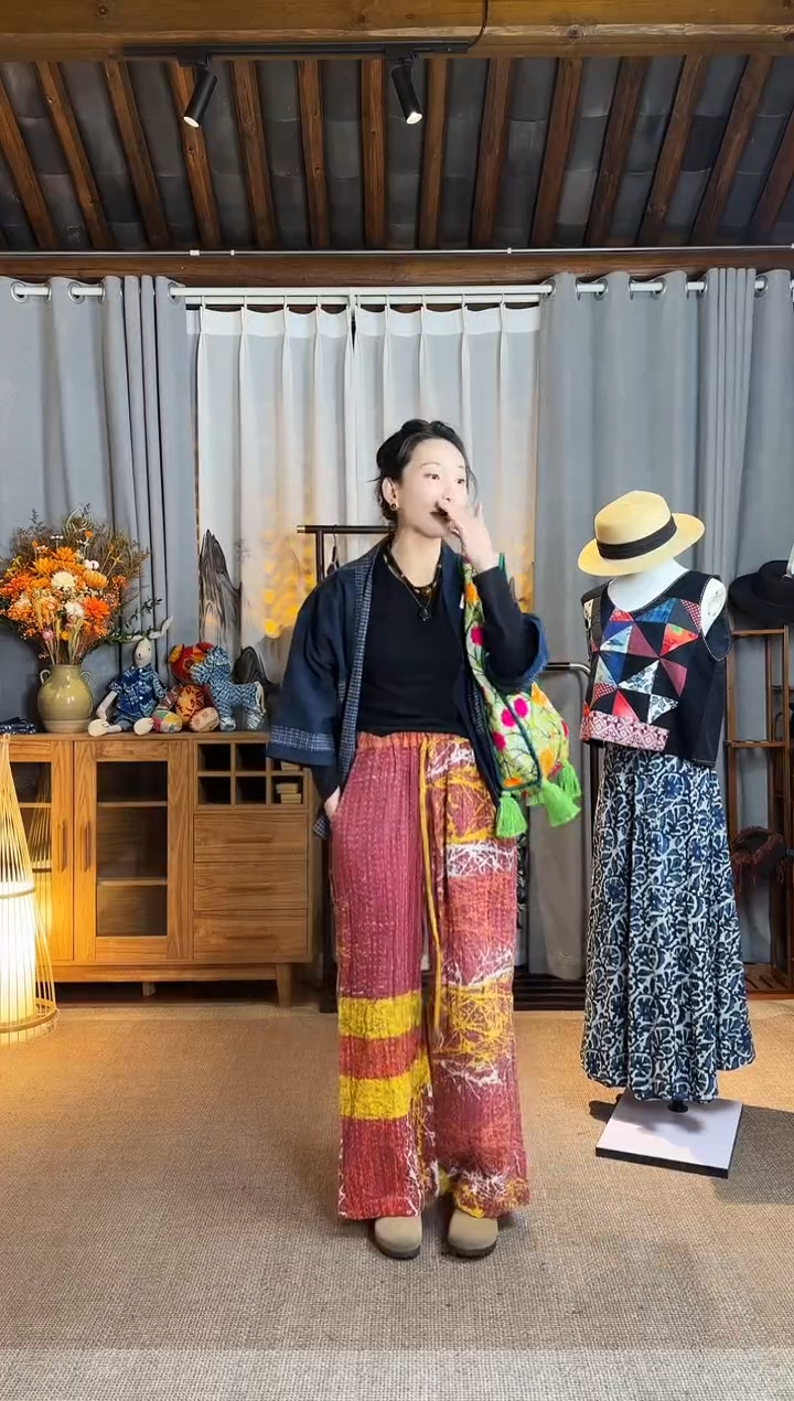 【闪购商品】设计师款红古布阔腿裤