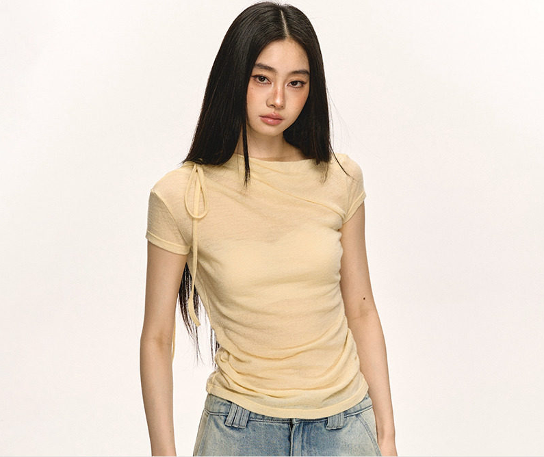 anna aneae短袖t恤女夏穿搭正肩修身设计感独特绝美体恤短款上衣