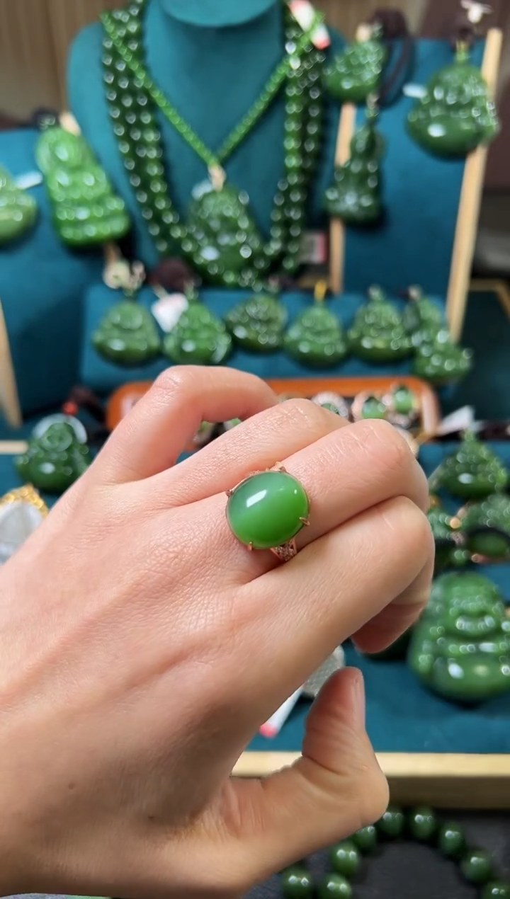 【闪购商品】和田玉（碧玉）戒指银S925镶嵌碧玉