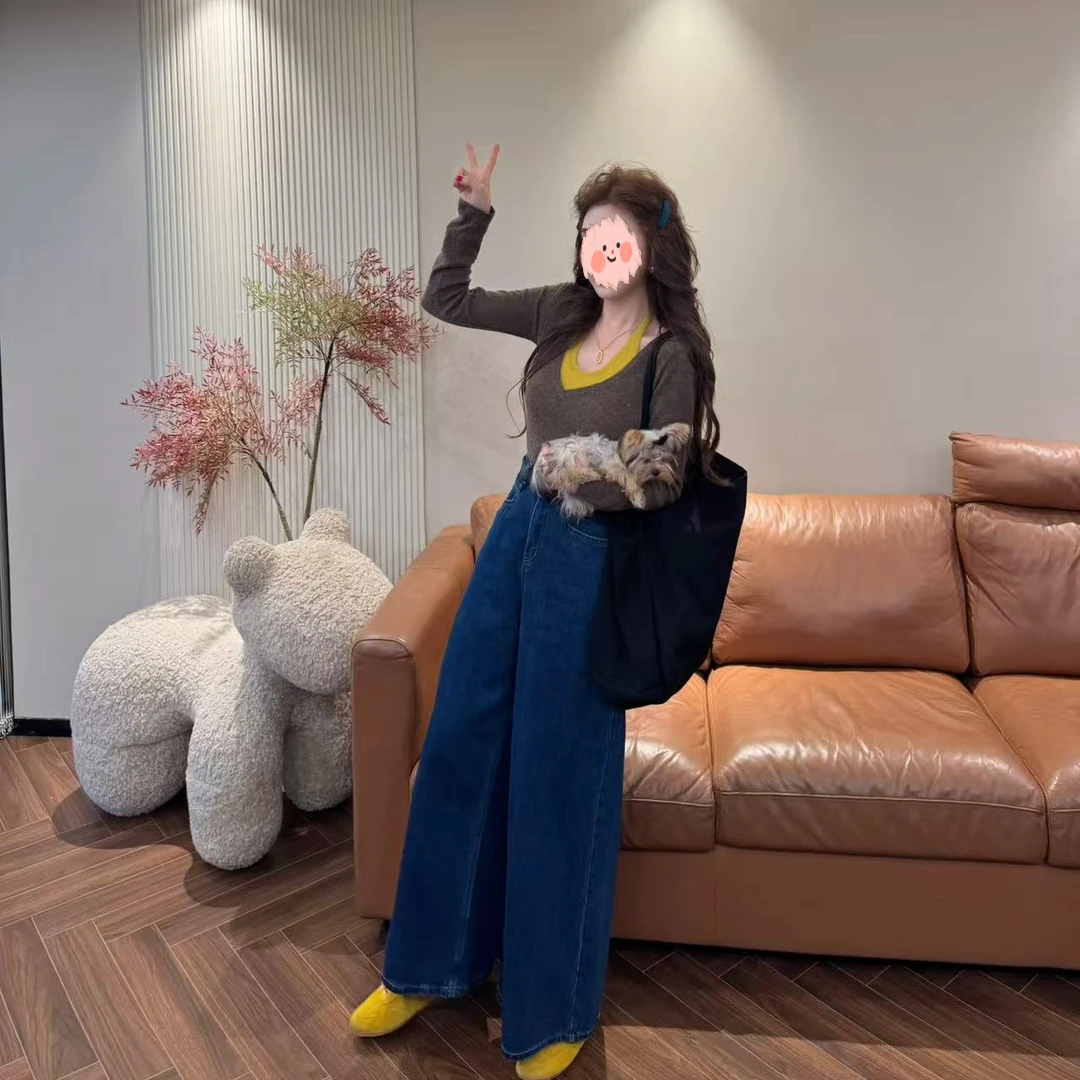 韩系慵懒挂脖真两件撞色针织修身显瘦上衣 EI0501