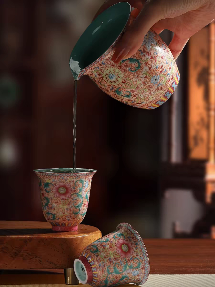 五言六器 花开盛世-素影公杯茶海粉彩重工茶器送礼精致茶器