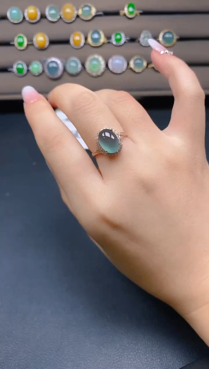 翡翠戒指银S925镶嵌38