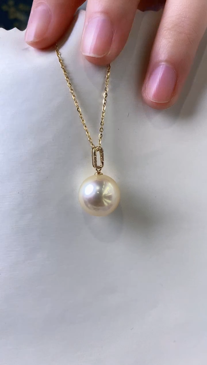 【闪购商品】海水珍珠吊坠(不含链)18K金镶嵌13-14海水珍珠吊坠