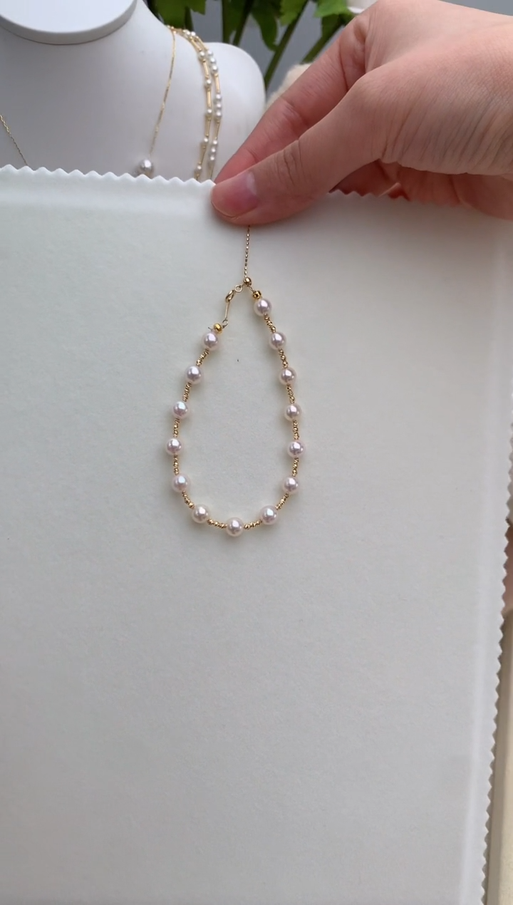 【闪购商品】海水珍珠手绳18K金镶嵌5.5-6akoya手链