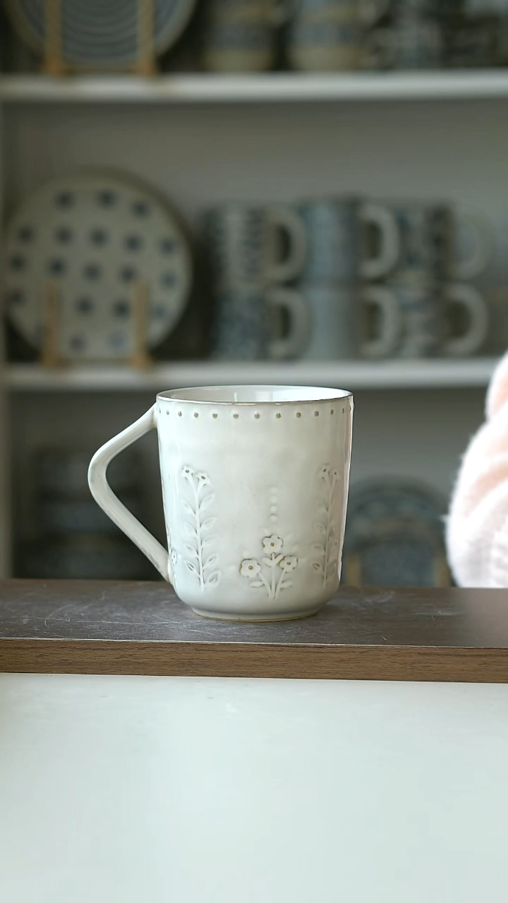陶欧式做旧浮雕花朵马克杯300ml@4-2@微瑕