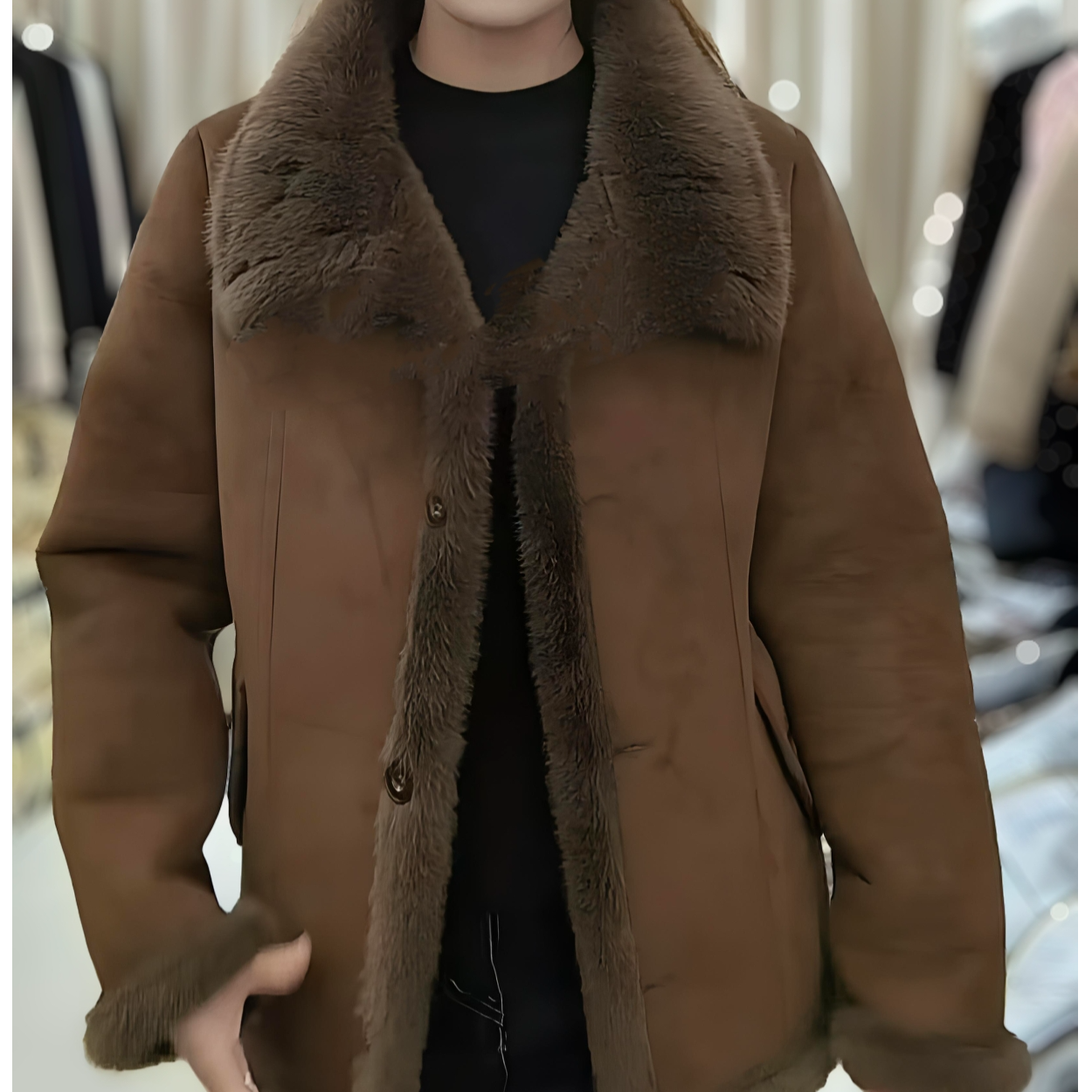 加绒加厚保暖外套斜兜领子带夹