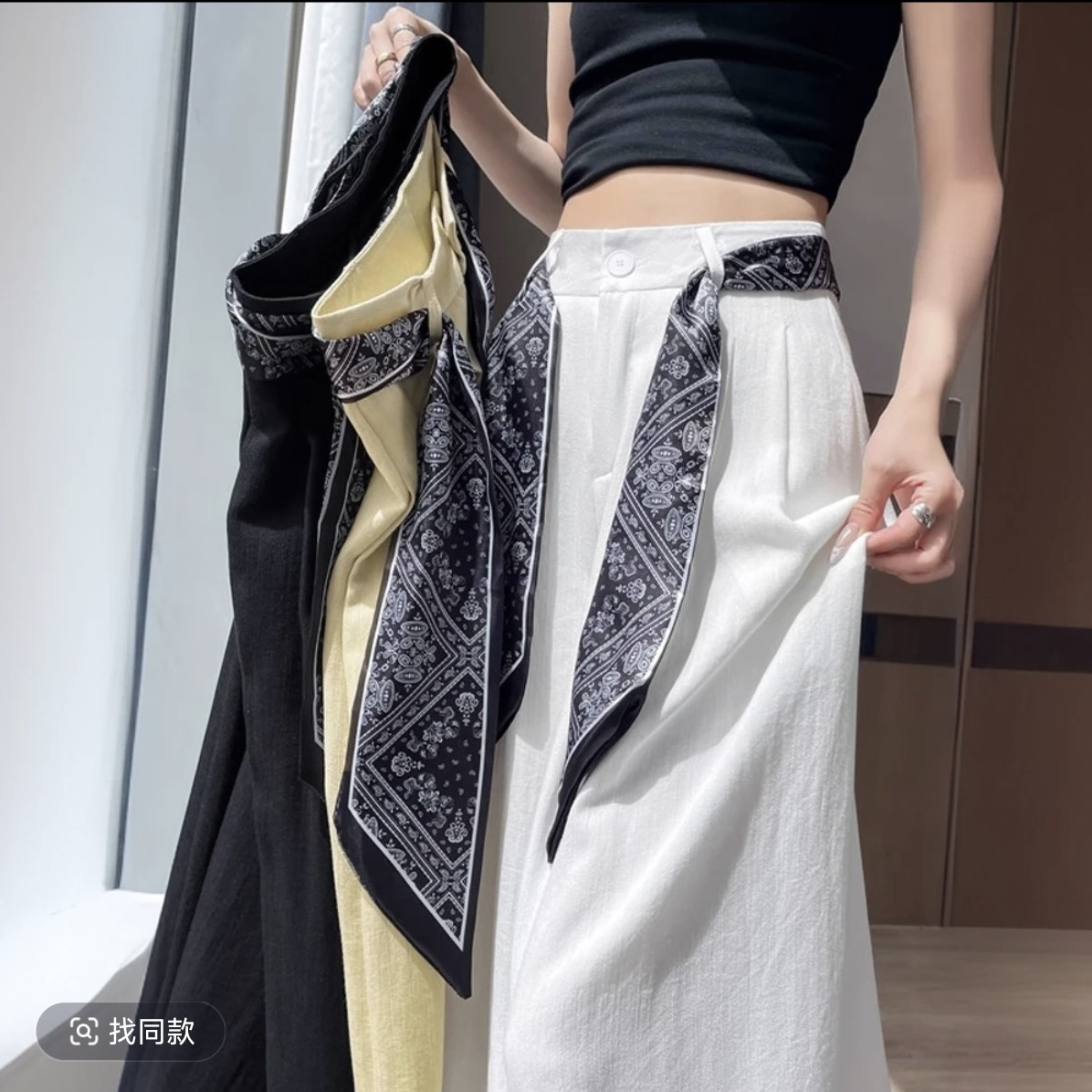 【运费险+丝巾】棉麻冰丝裤子女薄款2025直筒宽松西装9977#