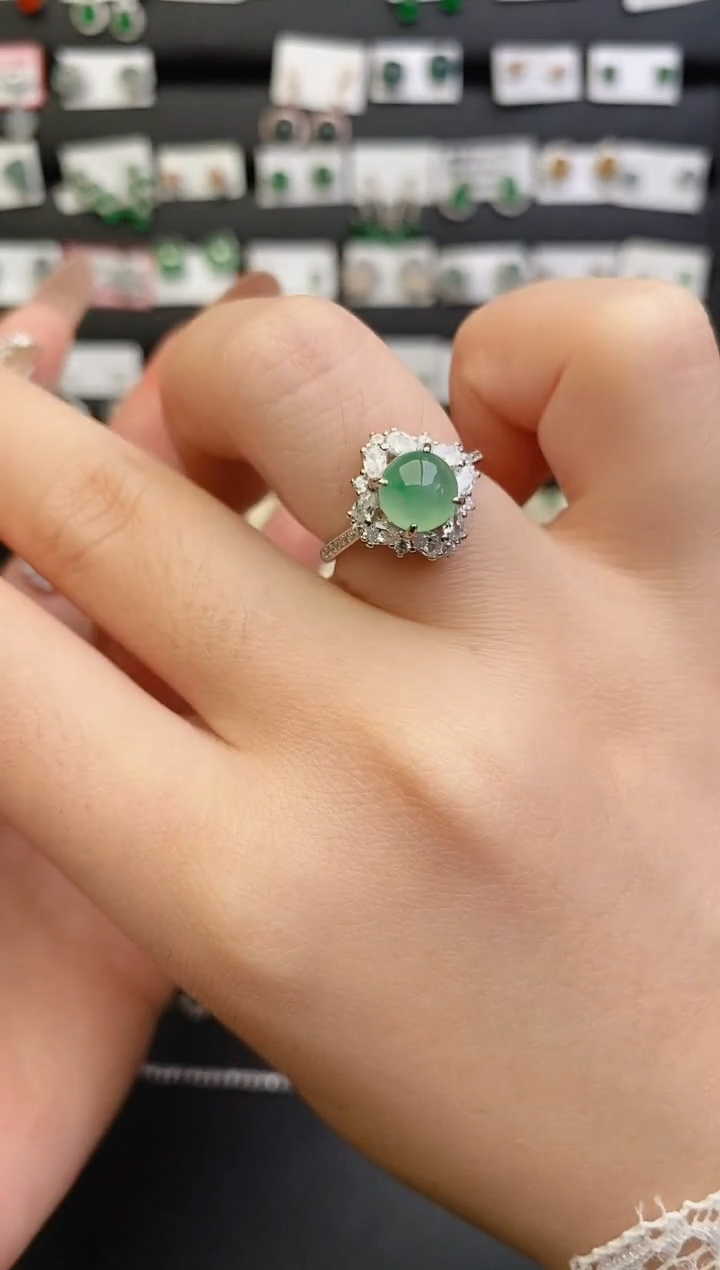 银S925镶嵌戒指翡翠0