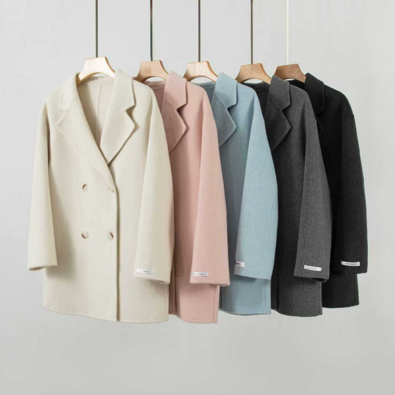 珩绣2025韩版宽松短款长毛双面呢大衣3887