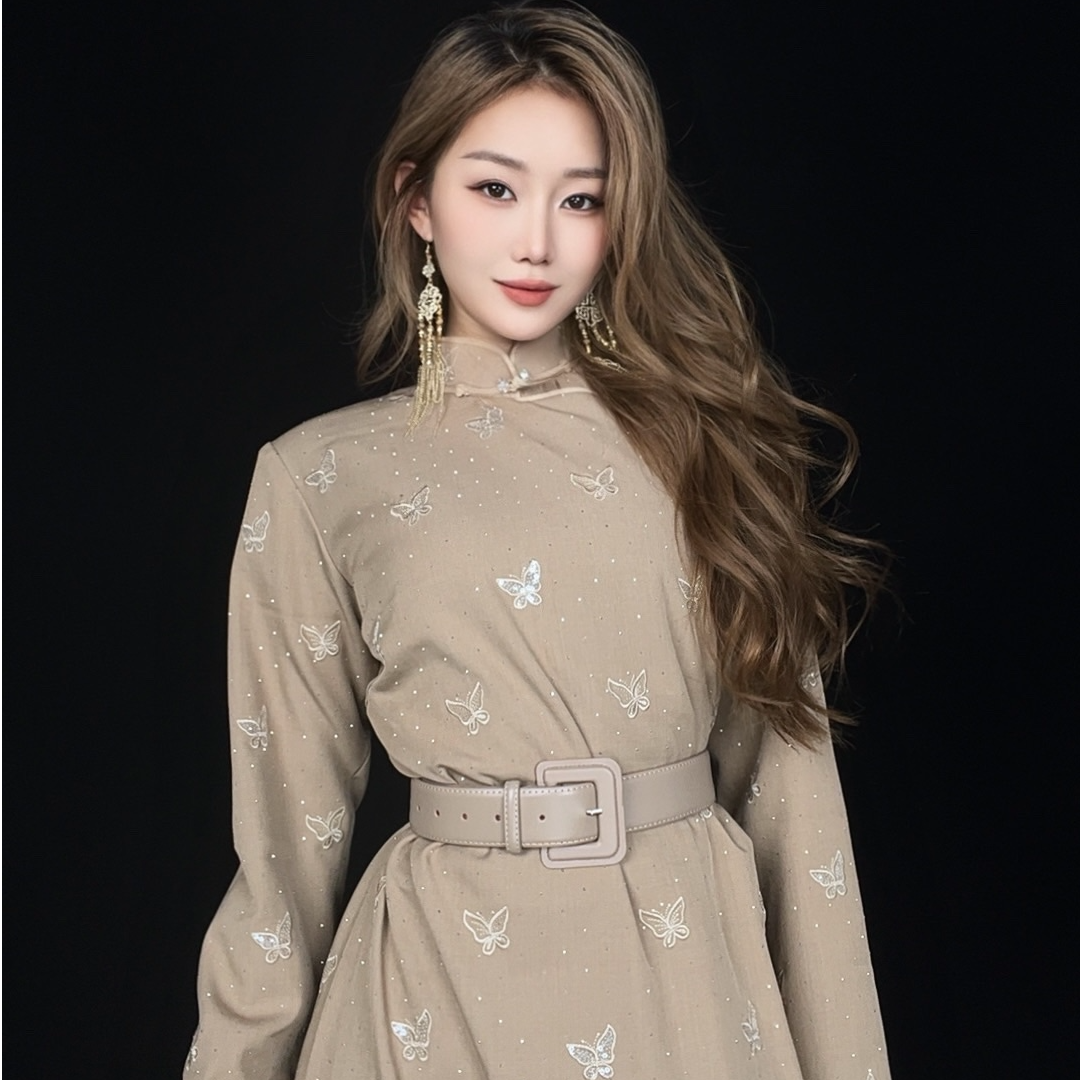 【黛尔玛精品服饰4】设计师秋季新款时尚民族风蝴蝶款连衣裙X6109