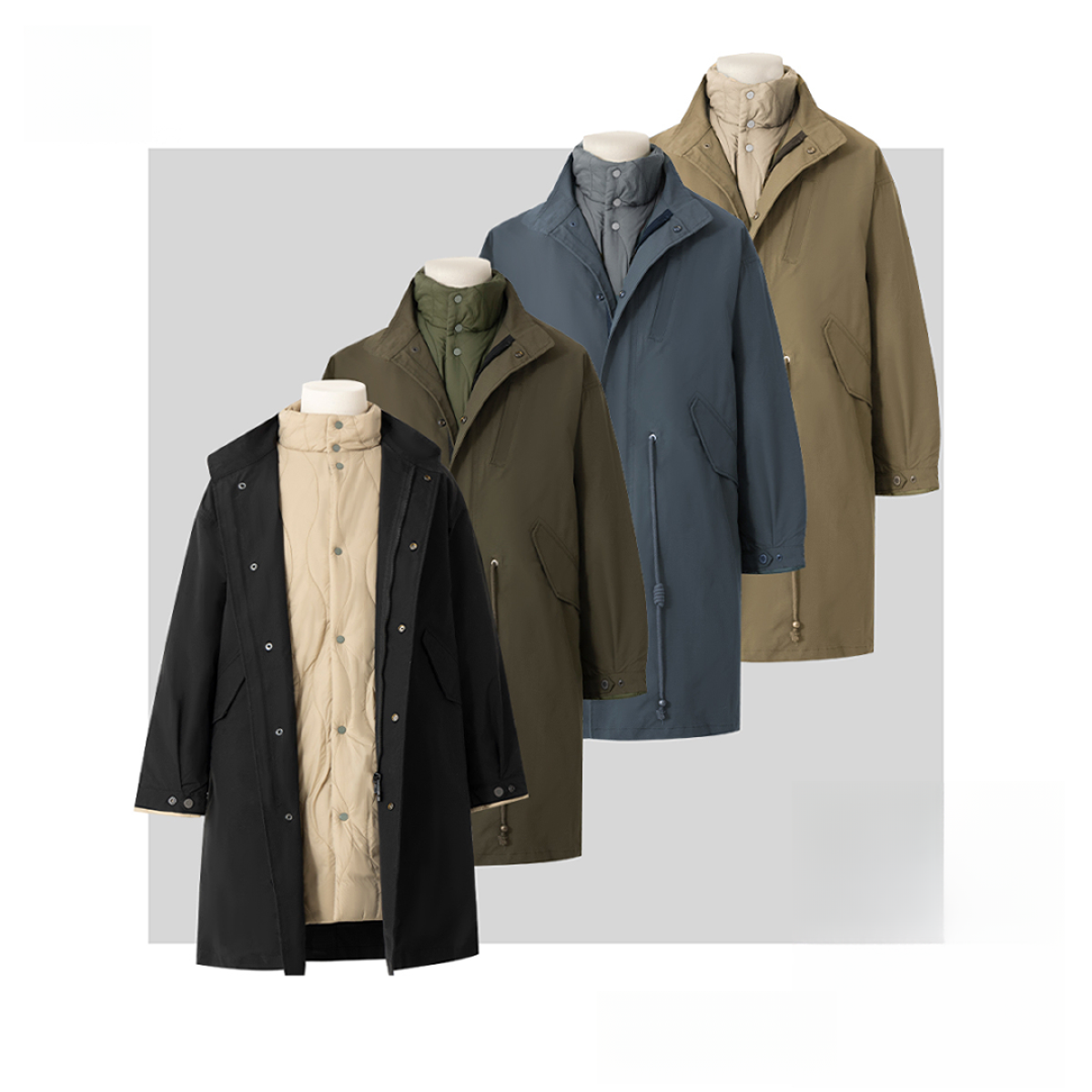 红太狼【90白鸭绒 轻奢风衣款】假两件式立领中长款羽绒服20222