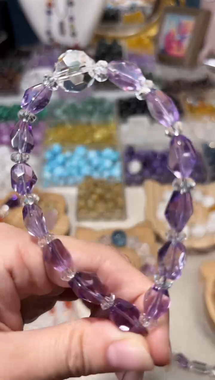 水晶手串未镶嵌紫水晶随型宽卡9单颗