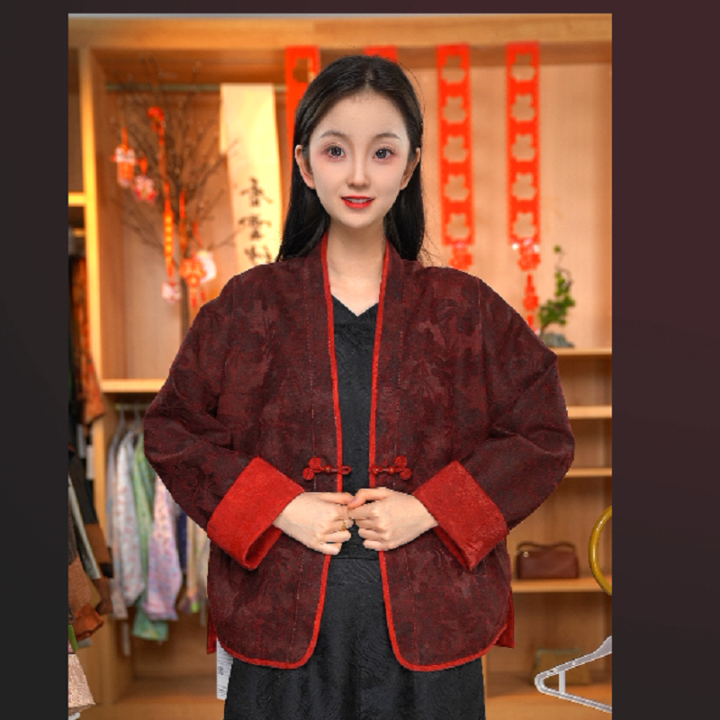 LN 2025新款中国风柞蚕丝蝴蝶兰一粒扣茶服长袖外套 24ZH909M