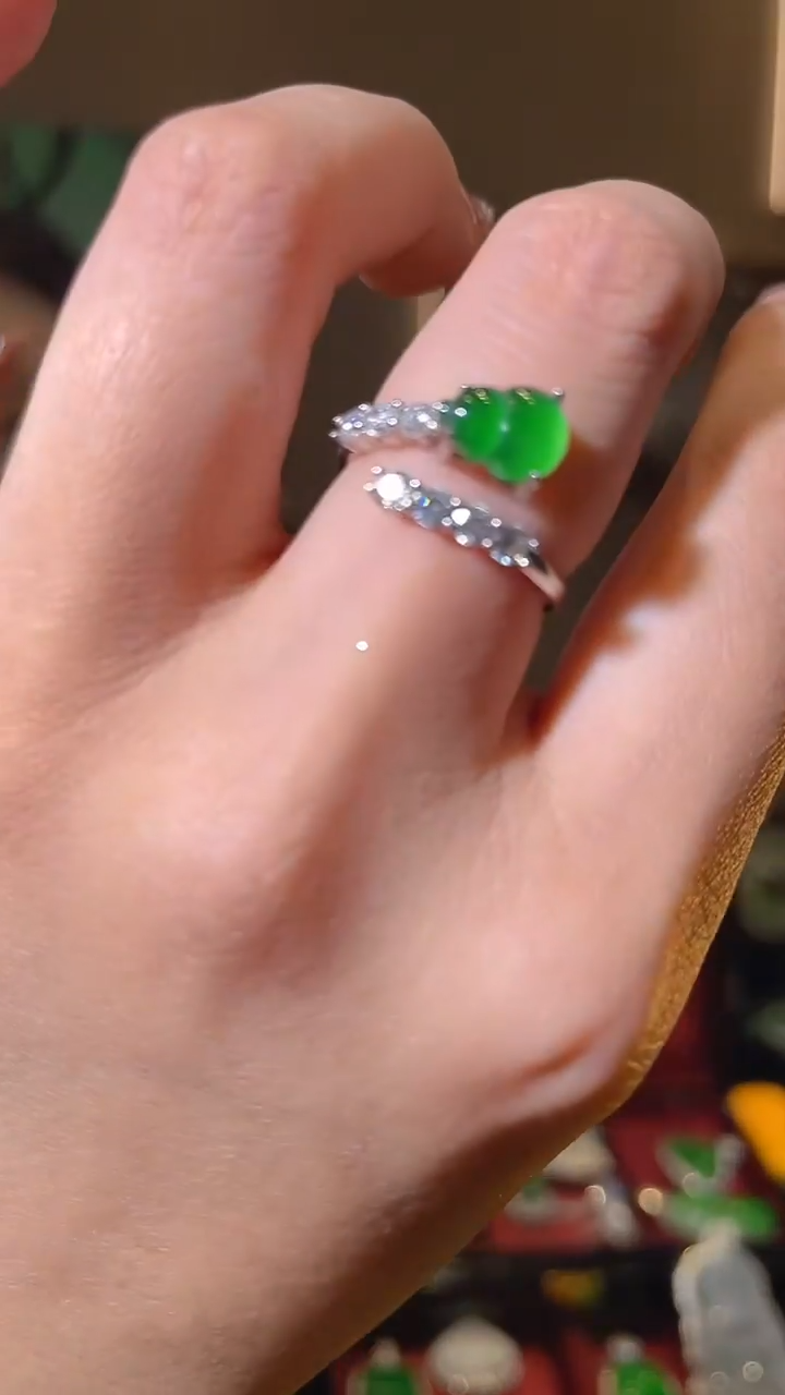 【闪购商品】翡翠戒指银S925镶嵌天然翡翠A货