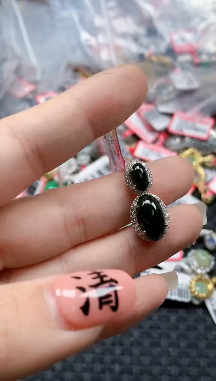 银S925镶嵌戒指翡翠天然A货缅甸翡翠