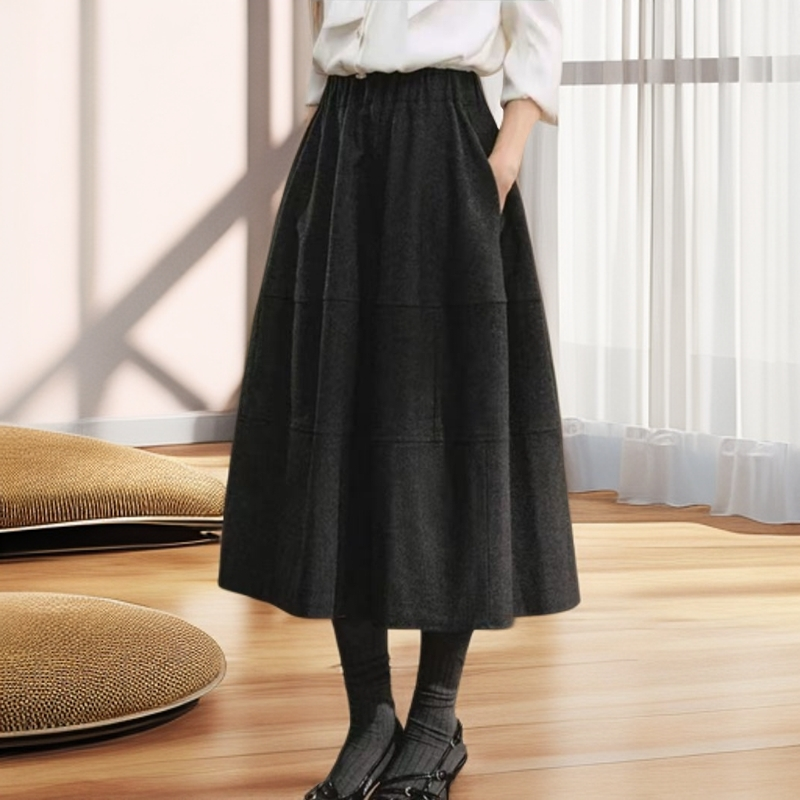  秋冬高品质羊毛呢花苞半身裙女法式赫本风藏肉显瘦松紧腰伞裙