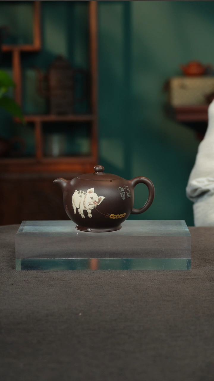 【闪购商品】紫砂茶壶08小猪泥绘一粒珠