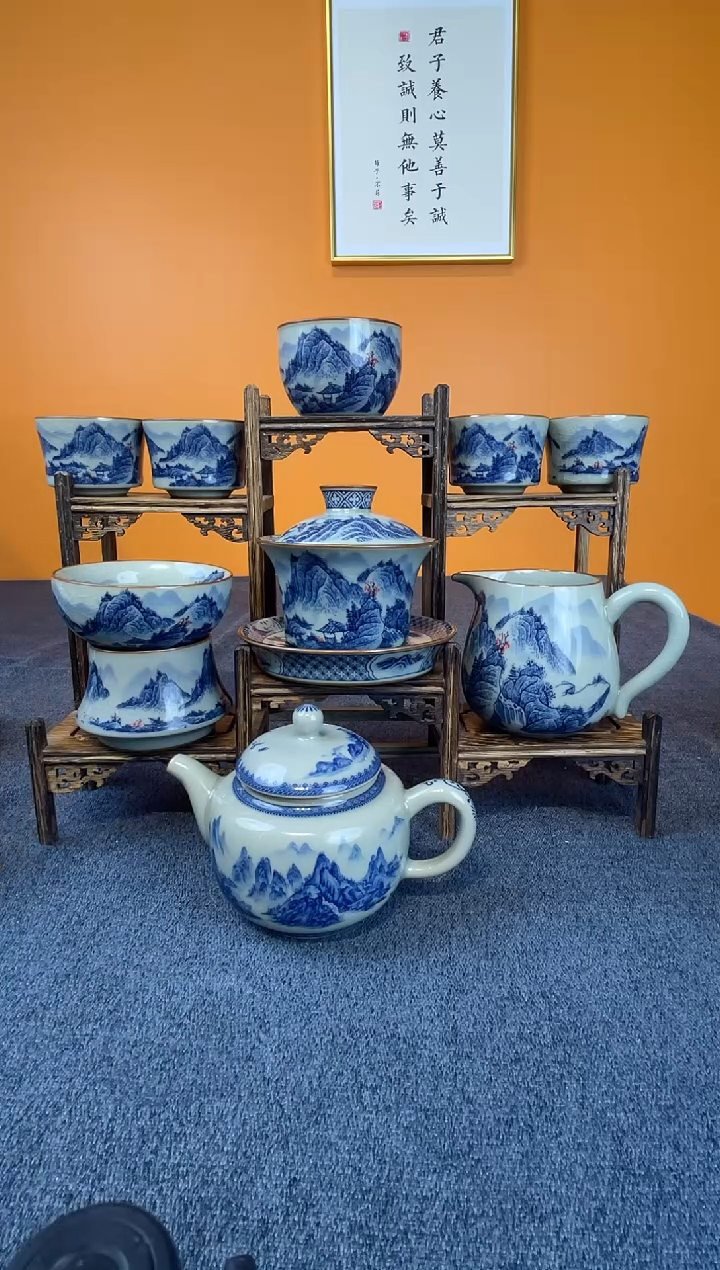 鹏*红山水八件套+壶